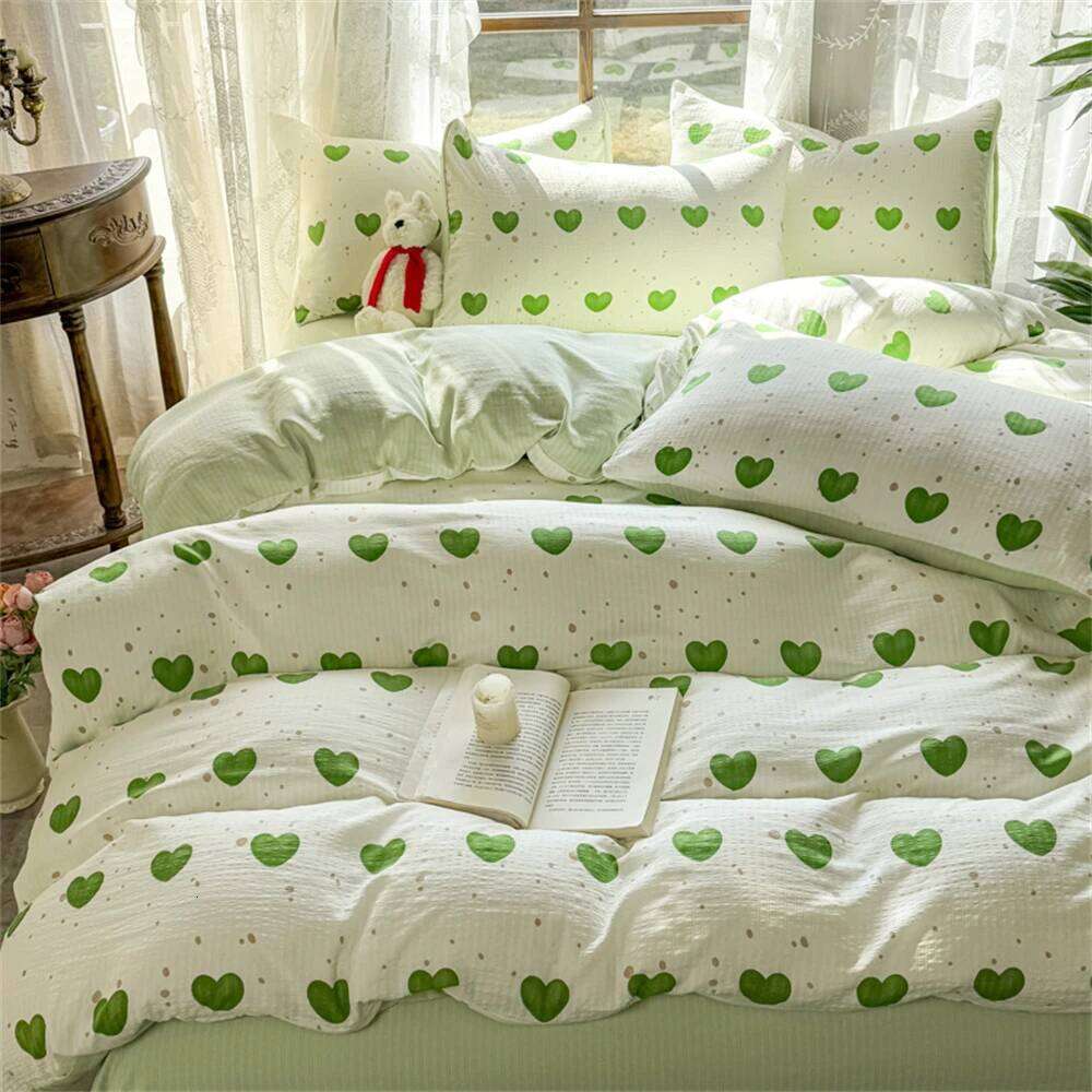 Printed with Pillowcase Washed Cotton Duvet Cover Four-Piece Set Comforter Bedding Sets for Double Bed Home Textiles W260302