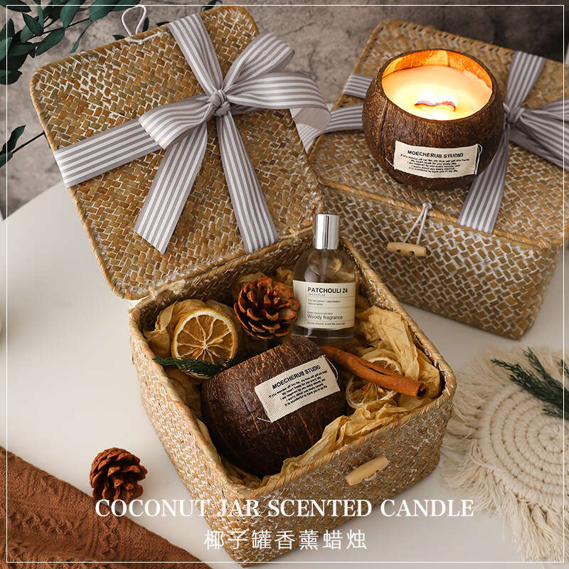Handmade Coconut Shell Smokeless Fragrance Candle Aromatherapy Box Souvenir Set Butter Lamp Birthday Wedding Return Gift W260303