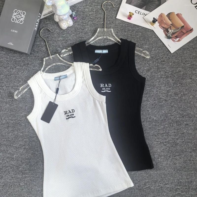 Women's Knitted Tanks Sleeveless Embroidered Letter Strap Tank Top for Summer