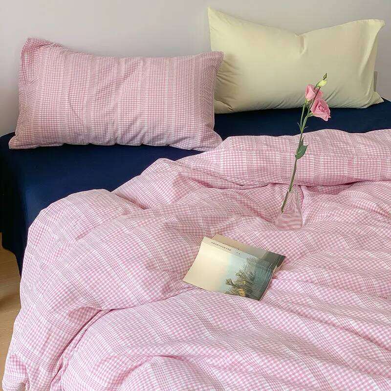 For Ins Dopamine Korean Striped Washed Cotton Four-piece Bedding Cream Style Bed Sheet Quilt Cover Three-piece Set W260302