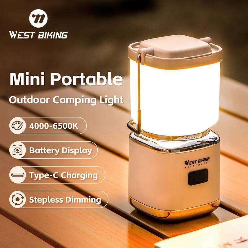 WEST BIKING Mini Outdoor Portable Camping Atmosphere Lantern 4 Modes Type-C Fast Charging Hanging Tent Light S260302