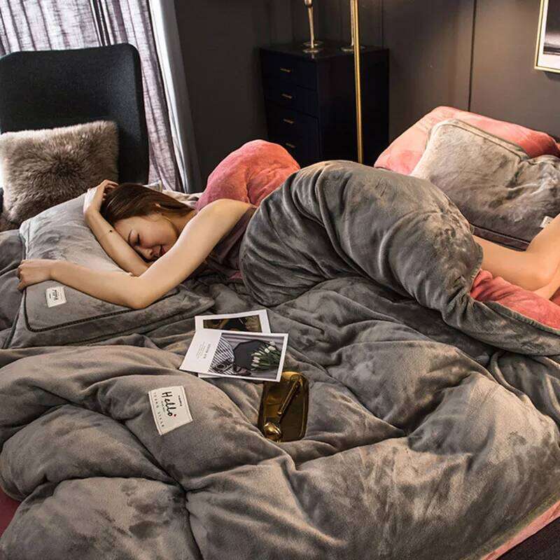 Nordic Thickened Coral Fleece Bedding Luxury Super Soft Solid Duvet Cover Set Keep Warm Autumn and Winter Home Textiles W260302