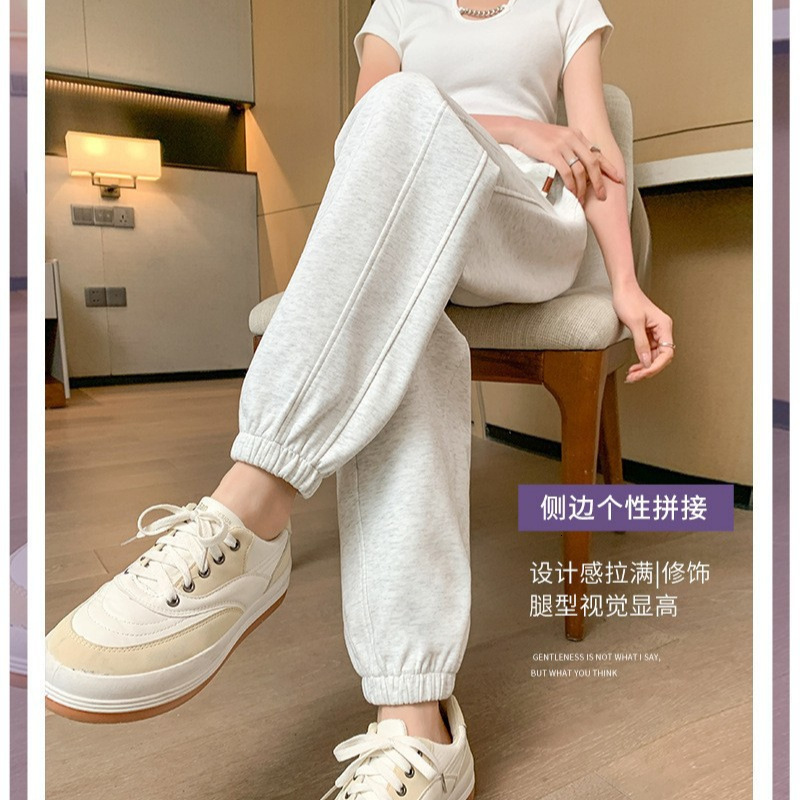 Designer Pnts High-end Gry Swetpnts For Women Autumn Nd Winter Loose Joggers Csul High-wisted Americn Style Hrem Fleece-lined Swetpnts