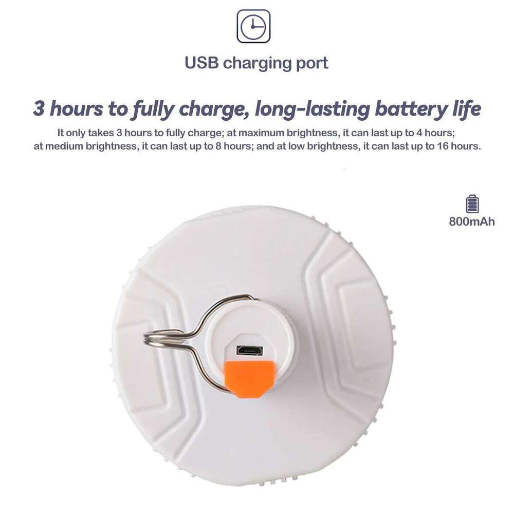 Camping Tent 800mAh 3-Level White Light USB Rechargeable LED Hook-Style Emergency Bulb Ideal for Hiking & Fishing S260302