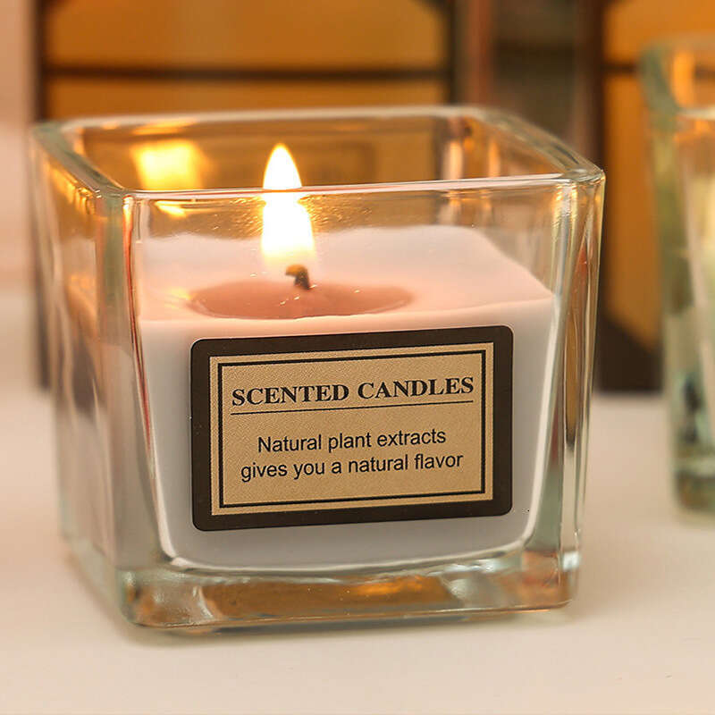 Glass Square Cup Candy Color Soy Wax Oil Living Room Bedroom Home Use Smokeless Aromatherapy Candle Gift W260303
