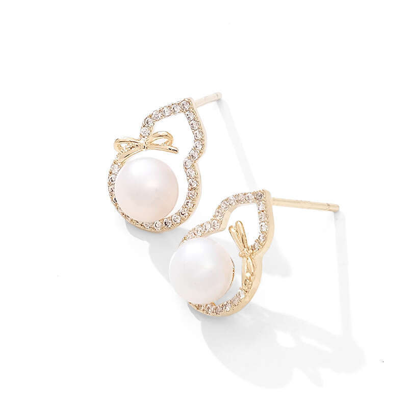 Xiangyun Zircon Small Gourd Earrings For Women Light Luxury Ancient New Chinese Style Imitation Pearl Earrings