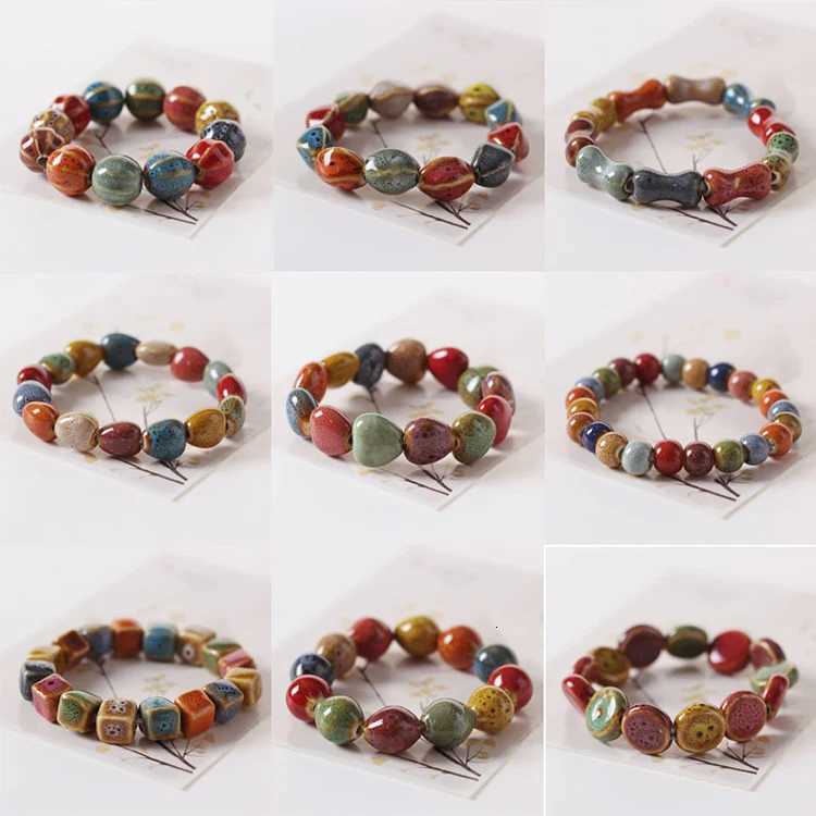 Ethnic Style Fashion Glaze Ceramic Beaded Dainty Bracelets Strand Bracelet Multicolor Elastic For Loves Gifts 1 Piece H260303