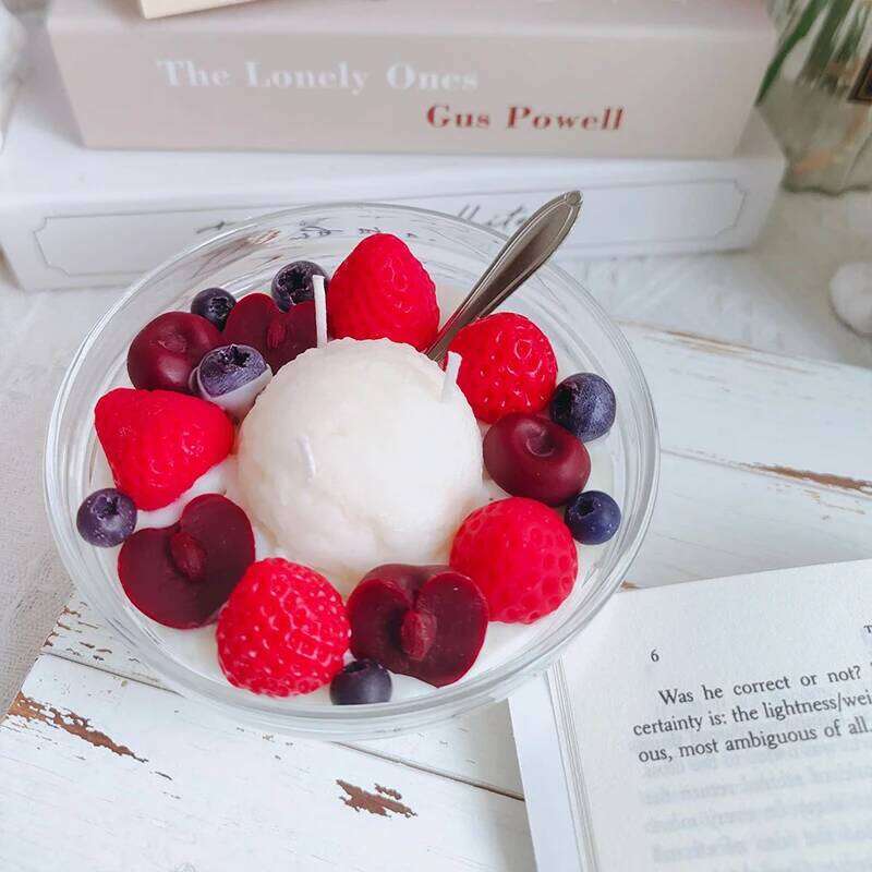 Strawberry and Cherry Fruit Scented Candle, Soy Wax, Fragrance Ornament, Birthday Gift, Dessert Cup, Handmade W260303