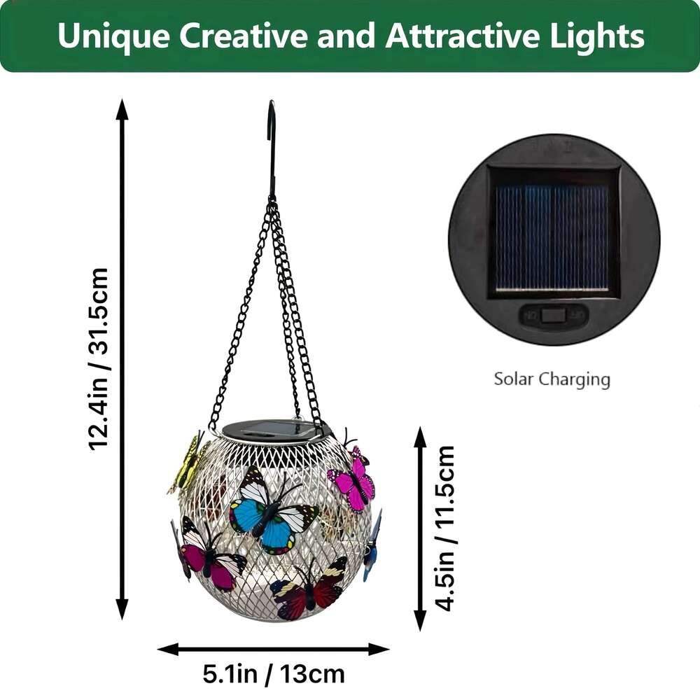 1pc Solar-Powered Butterfly Lanterns Metal Hanging Lights, Yard Decor - Holiday Gift Solar Outdoor Decorations S260302