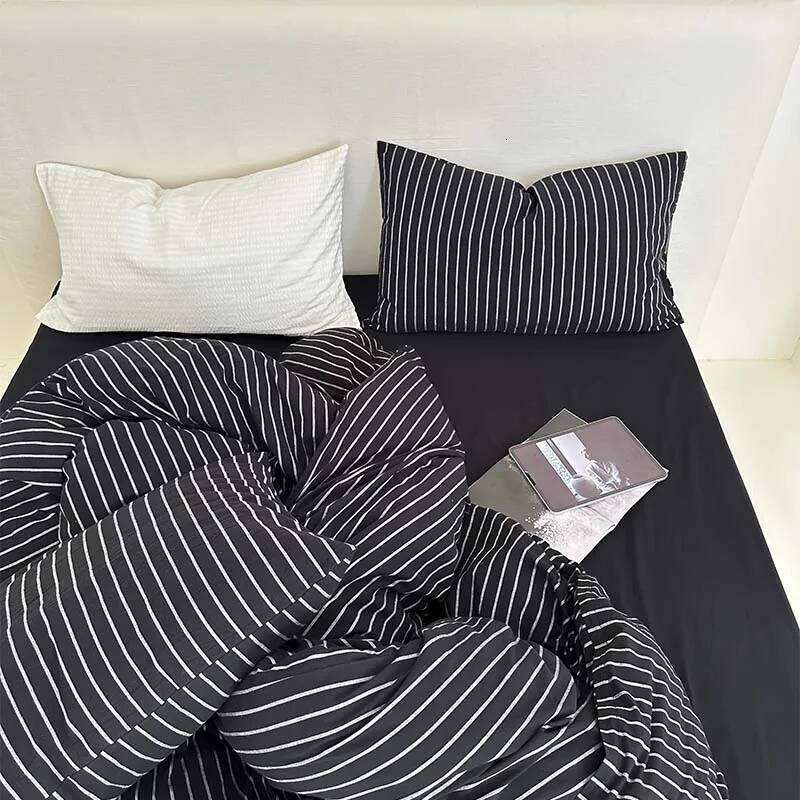 Bedding 100%Cotton Simple Black Stripe Duvet Set Single Full Double Queen King Nordic Quilt Cover Bed Sheet Pillowcase W260302