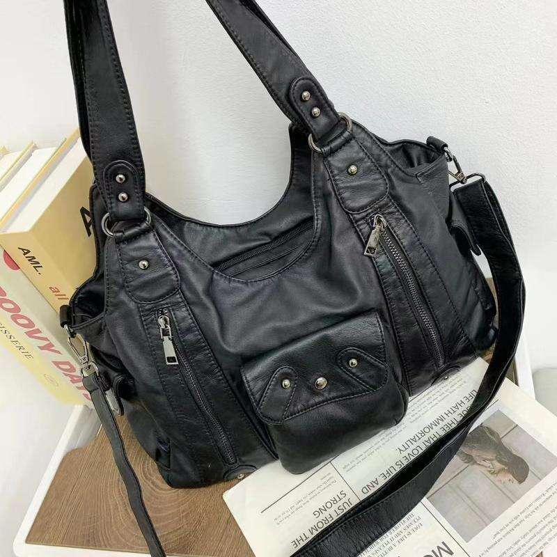 Luxury Shoulder Bags Totes Hobo Cross Border Exclusive Women S Vintage Washed Y K Hot Girl Motorcycle Large Capacity Japanese And Korean Trend Multi P