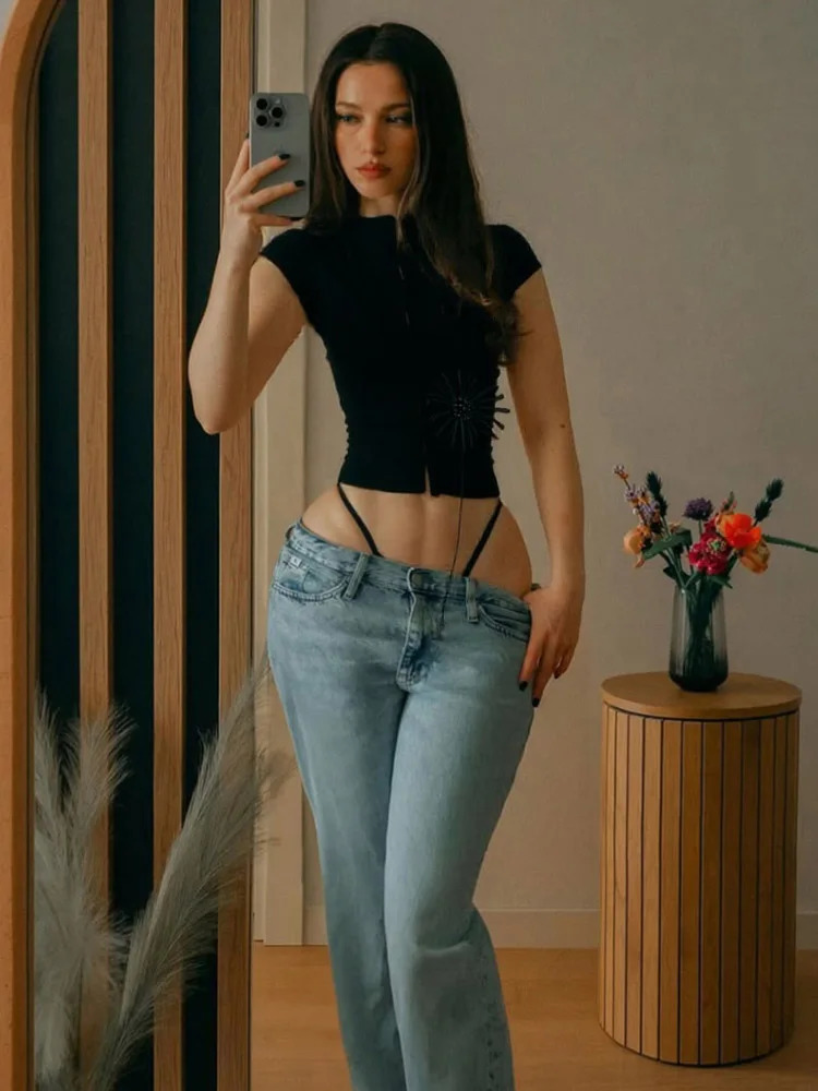 Tassel Applique Crop Tops Women Single-Breasted Half-High Neck Tassel Midnight tie Versatile Street Skinny T-Shirt260228