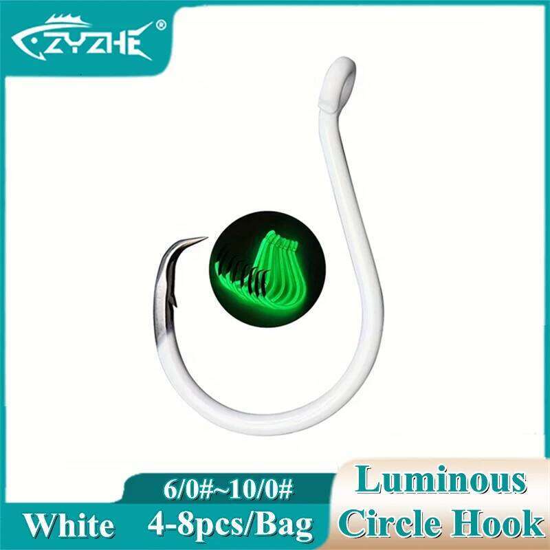 ZYZ Luminous Circle White 6/0#~10/0# BKK Hook Saltwater Freshwater for Tuna, Catfish, Bass Fishing Hooks Z260228