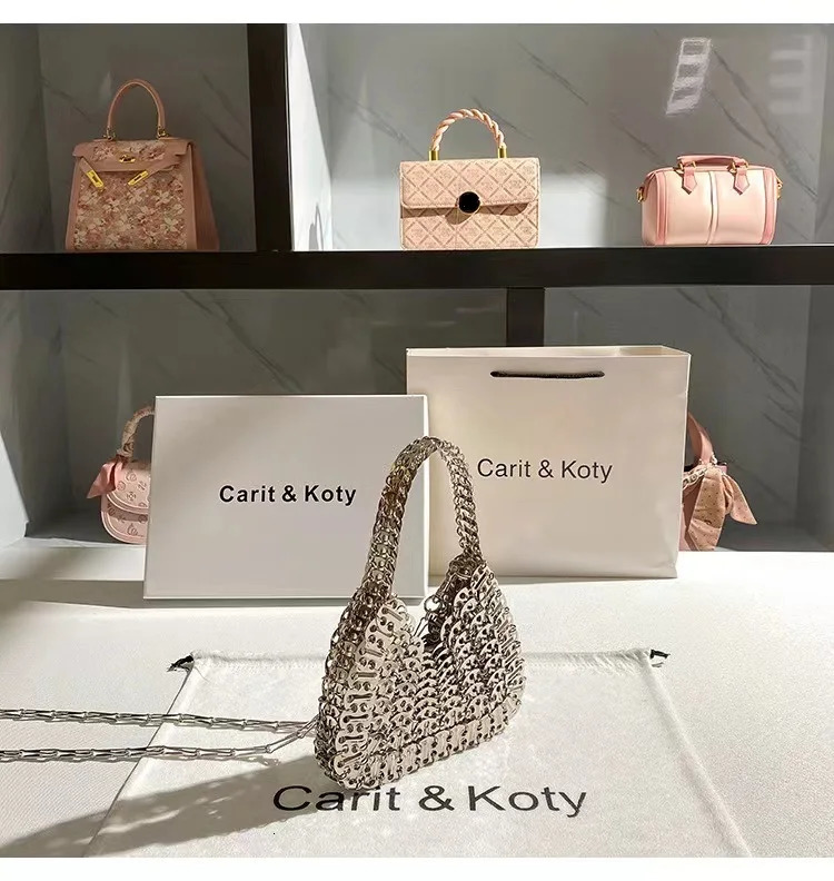 Shiny Silver Metal Sequined Woven Handmade Square Bag Fashion Women Handbag Lady Purse Shoulder Crossbody Bag Female Casual Bag 260302