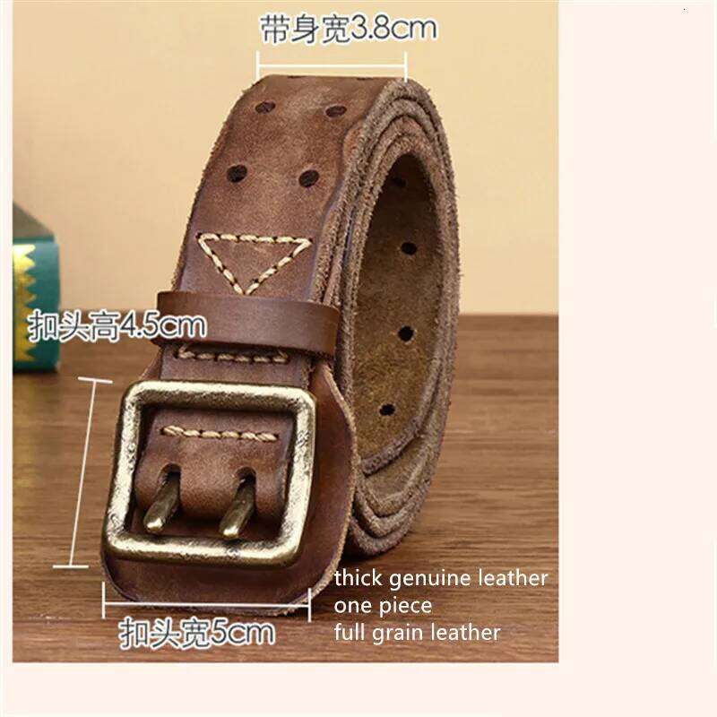 2025 Men 2 Pin Buckle Top Real Full Grain Genuine Leather 38 mm Double Needle Casual Jeans Belt S260228