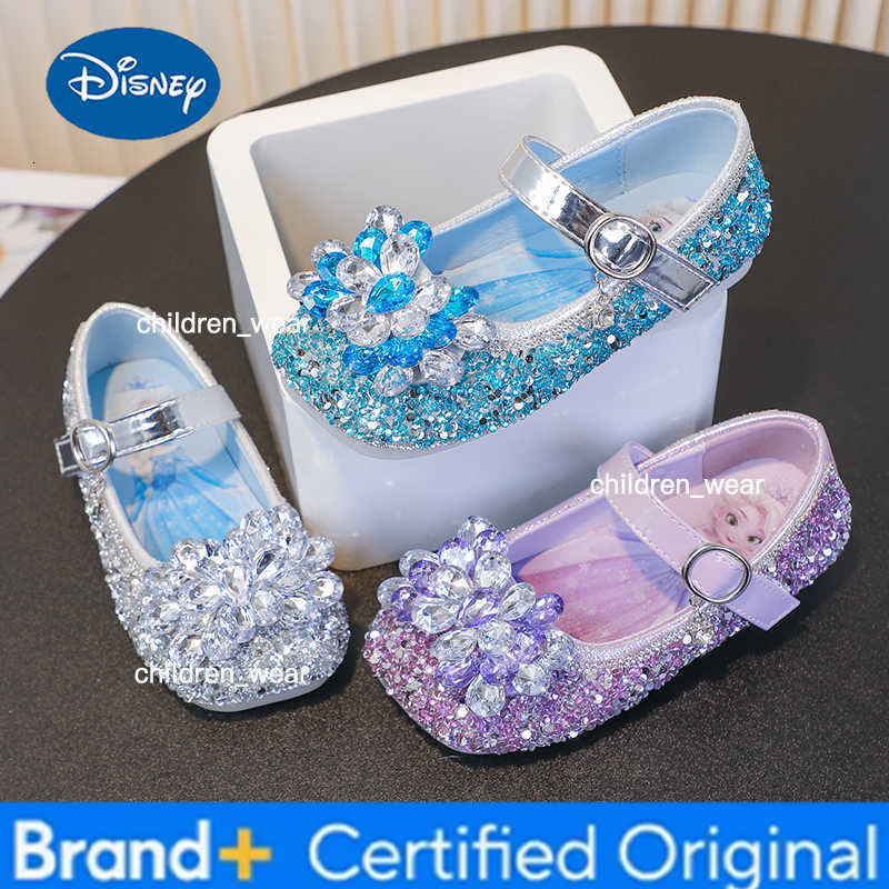 Disney Cartoon Pattern Elsa Princess Crystal Shoes for Girls Fashion New Style Baby Girl Low Heels Sandals Summer Fall Children H260303