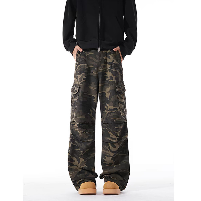 Americn Retro Cmouflge Jens Utumn High Street Designer Pnts Wide-leg Crgo Pnts Plus-size Loose Prtrooper Pnts Unisex Style