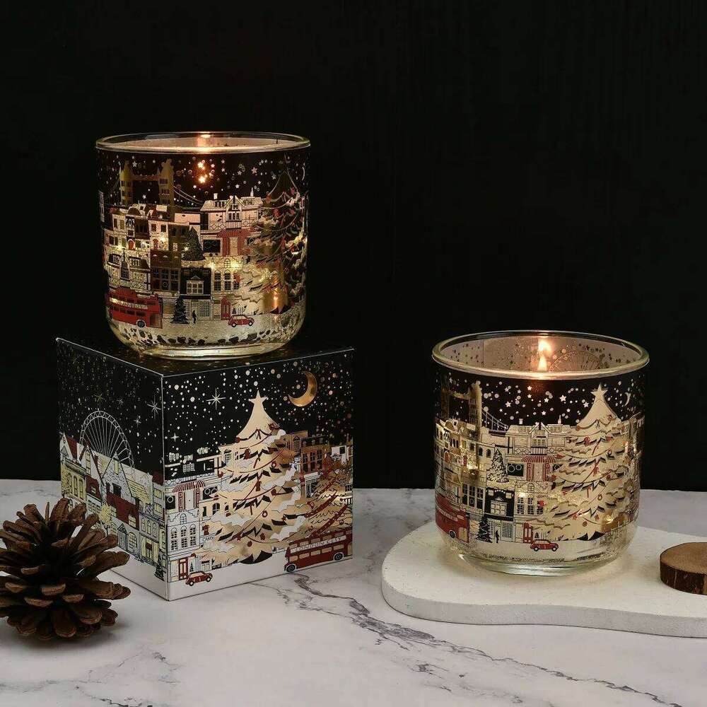 Scented Jar Festive Atmosphere Candles London Street Scene Pattern Heat Sensing Fragrance Candle for Holiday parties W260303