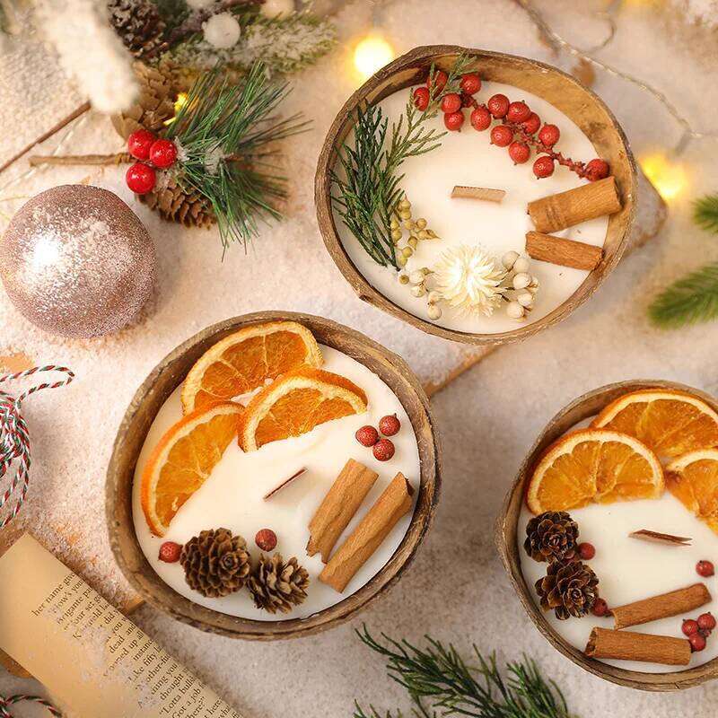 Coconut Bowl with Dried Flowers, Home Decorative Candles, Eco-Friendly Aromatherapy Candle for Weddings W260303
