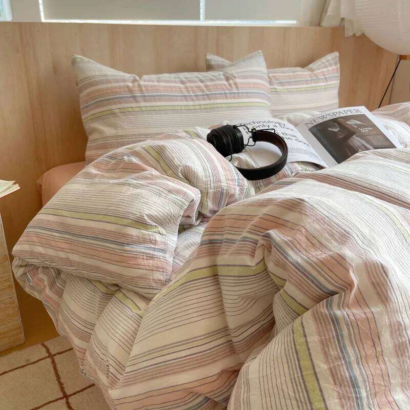 simple wind-washed pure cotton striped sheet four-piece set, choose 1.2M bed for dormitory models W260302
