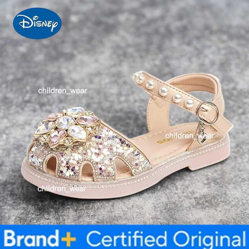 Disney KidsCasual Shoes Sandals PU Leather Summer Shoes For Childrens Crystal Sequin Flat Breathable Anti-slip Pink Blue Size 23-34 H2603031
