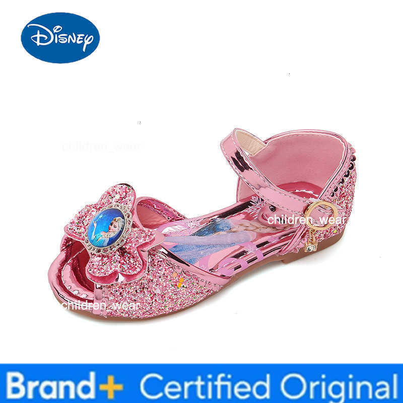 Disney Kids Princess Shoes Frozen Elsa Bowknot Summer Slippers Flats Casual Baby Girls Party Wedding Leather Blue Shoes Size 26- H260303