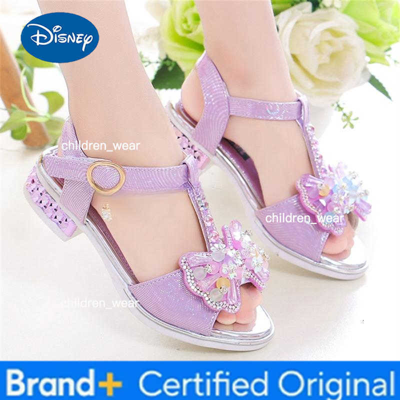 Disney Girls Flat Heel Sandals Kids Girls Spring Summer Little Kids Princess Dress Bow Fashion Teenage Shoes H2603031
