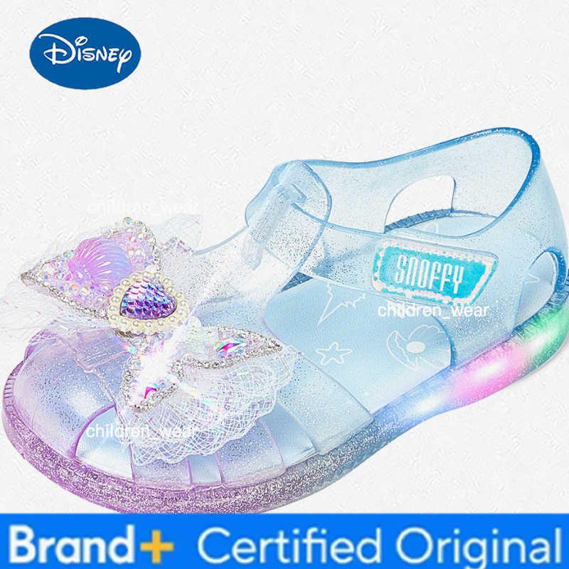 Disney KidsCasual Shoes Sandals Cartoon PVC Lace Bow Fashion Summer Flat Shoes For Children Anti-slip Breathable Blue Size 25-29 H260303
