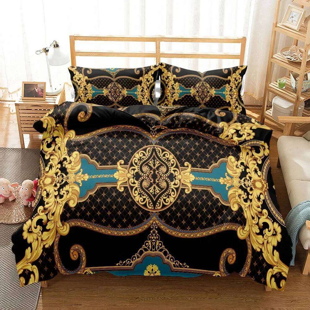 Luxury Baroque Bedding Sets Black Golden Duvet Twin Double Queen King Size Comforter cover set for Gift Bed Linen W260302