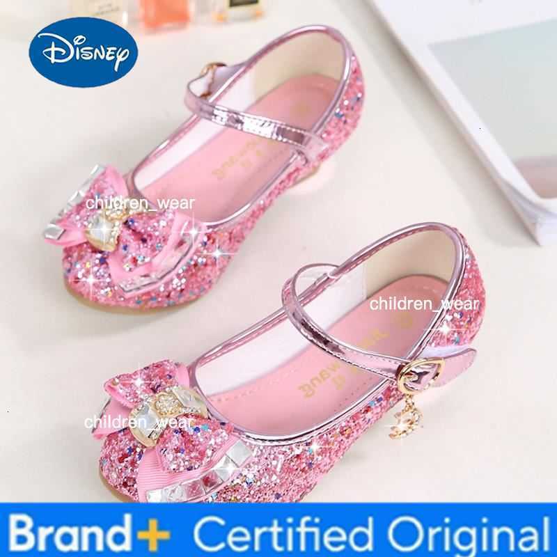 Disney Children Princess Sandals Kids Girls Wedding Shoes High Heels Dress Shoes Bowtie Purple Pink Blue Silver Shoes For Girls H260303