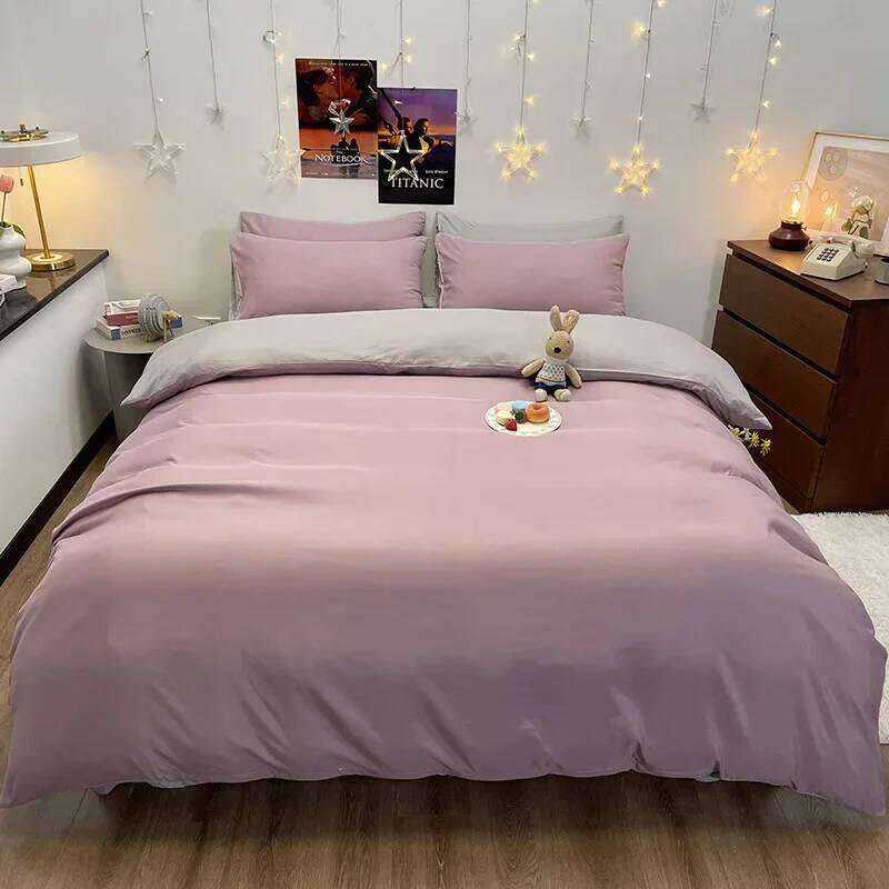 2025 new solid color household four-piece polished quilt cover bed sheet bedding student dormitory three-piece set W260302