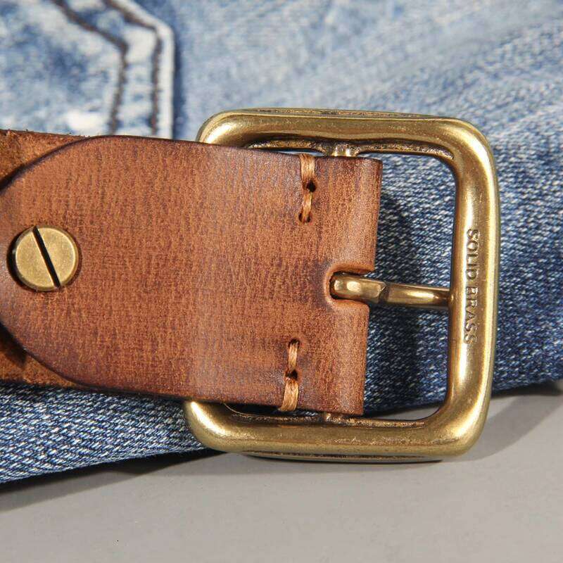 3.8cm Male Leather Copper Buckle Handmade First Pure Cowhide Retro All-match Casual Jeans Soft Belt Brown Black Luxury S260228