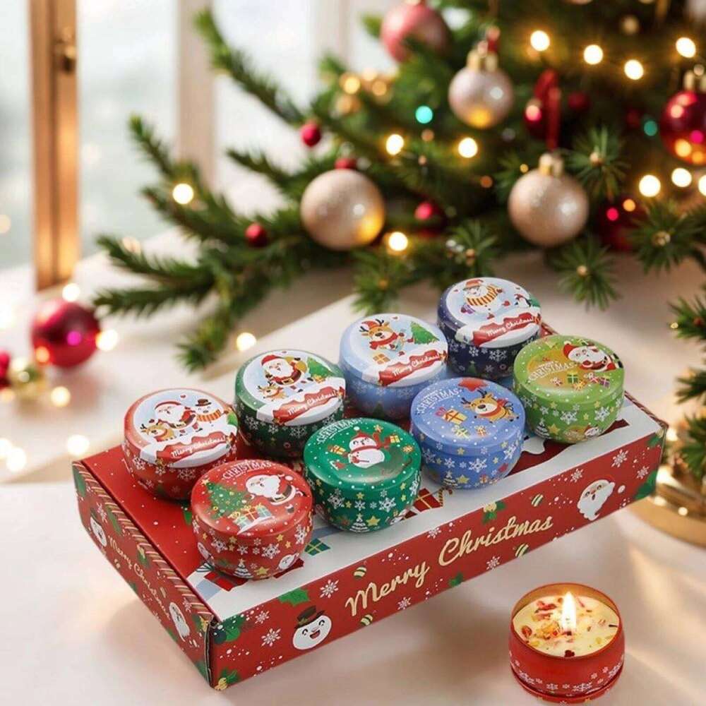 Soy Wax Christmas Scented Gift Set - for Holiday Party Decor with Long-Lasting Fragrances 8pcs Xmas Aromatherapy Candle W260303