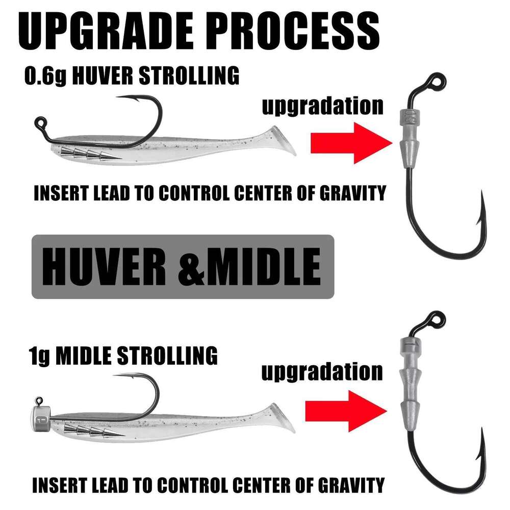 5pcs Fishing Weighted Worm Soft Plastic Lures, Barbed Crank Hooks Jig Head Hooks, for Freshwater and Saltwater Z260228