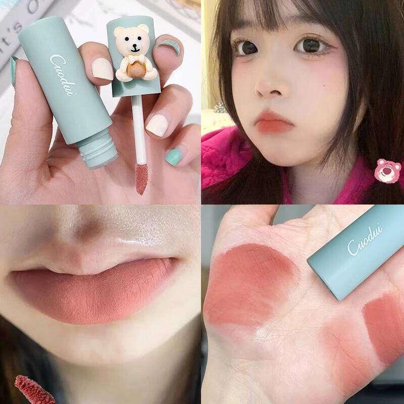 Dark Cherry Velvet Matte Lipstick Blush Waterproof Long Lasting Cute Bear Gloss Non-Stick Cup Lip Tint Mud Makeup H260302