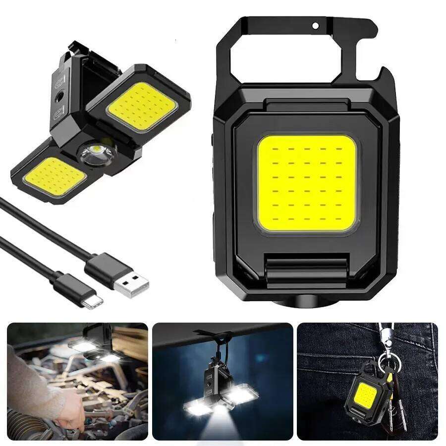 LED Mini Keychain Light COB Work Emergency Lighting Bottle Opener for Camping Outdoor Gadget Multifunctional Magnetic Flashlight S260302