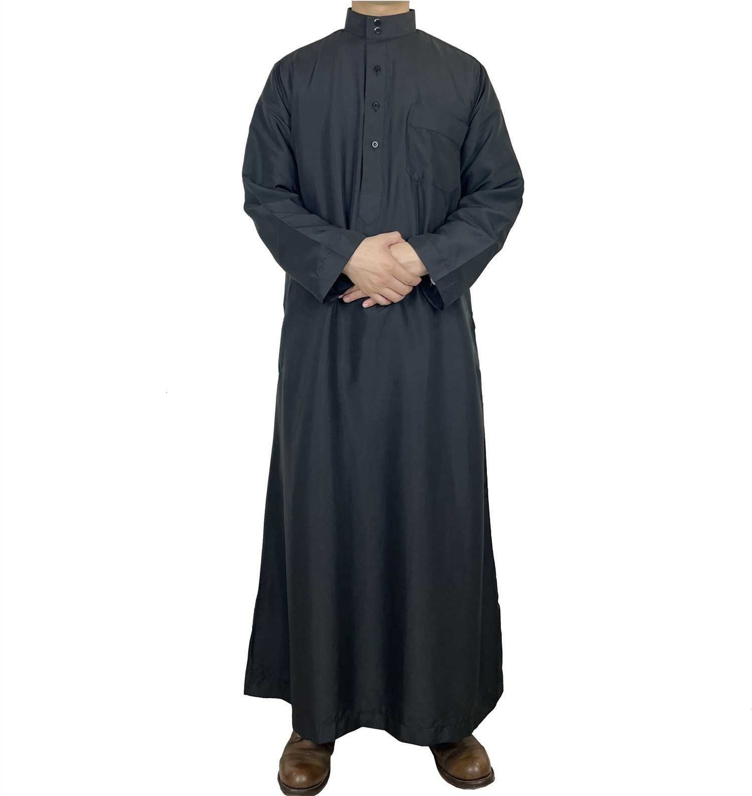 Polyester men's long robe, Qatar stand-up collar long robe with pocket design, Arabic Middle East Dubai travel clothing X250514