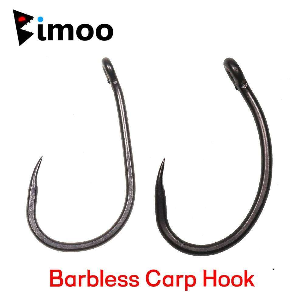 Bimoo 50pcs Europe Barbless Hooks High Carbon Steel Curve Shank Fishing Hook 2-10 for Carp Hair /Chod Zig Rig Z260228
