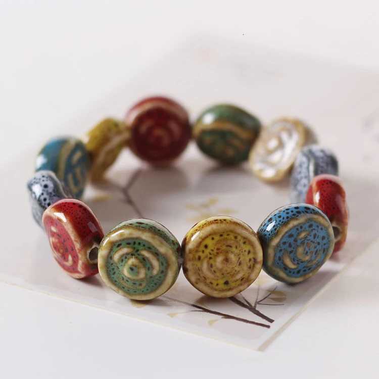 Ethnic Style Fashion Glaze Ceramic Beaded Dainty Bracelets Strand Bracelet Multicolor Elastic For Loves Gifts 1 Piece H260303
