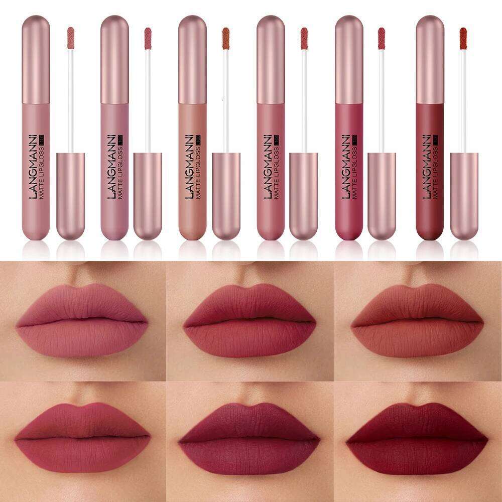 Langmani 6-pack/set matte lip gloss velvet lipstick, long-lasting and non stick to cup liquid lipstick H260302