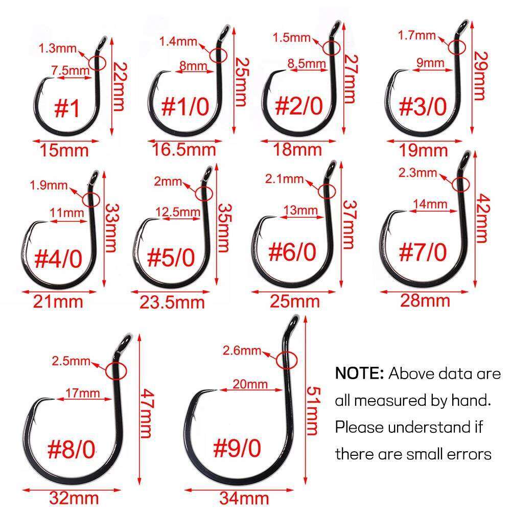 Ellllv 10PCS 1# - 9/0 Black Nickel Heavy Circle High Carbon Steel Saltwater Fishing Hook for Catfish Snapper Grouper Tuna Z260228