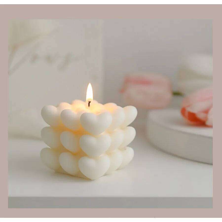 1pc Heart Cube Shape Pastel Scented Soy Wax Candles Romantic Gifts Aesthetic Home Decor Wedding Decorations for Valentine's Day W260303