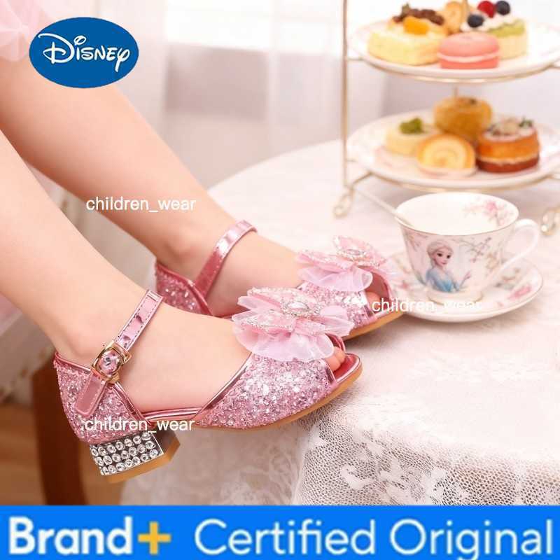 Disney Princess Butterfly Leather Shoes Frozen Elsa Kids Bowknot High Heel Children Girl Glitter Shoes Fashion Girls Party Shoe H260303