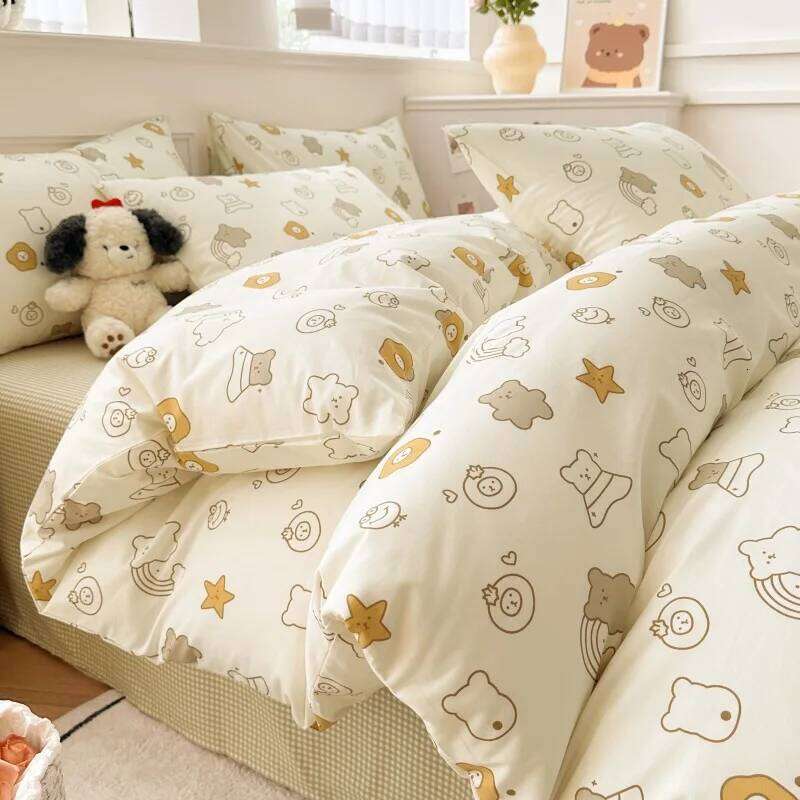Customizable 2025 new cute little fresh printing single product pure cotton quilt cover four-piece set W260302 W260302
