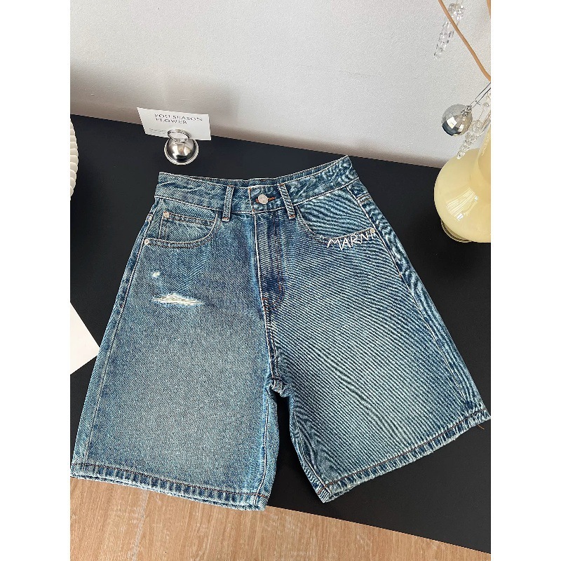 Americn Retro Blue Jens Designer Pnts For Women Summer 2026 New Style Wide-leg High-wisted Stright-cut Mid-length Trendy Pnts