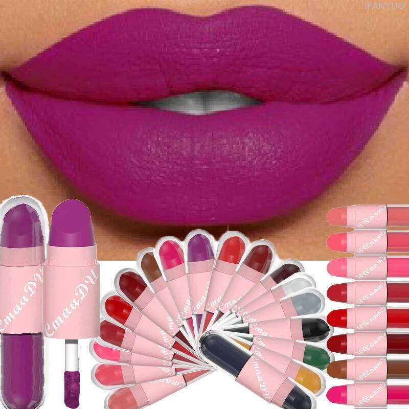 18Color 2In1 Matte Velvet Liquid Lipstick Double Head Sexy Red Purple LipGloss Moisturizing Lasting Waterproof Lip Glaze Make Up H260302