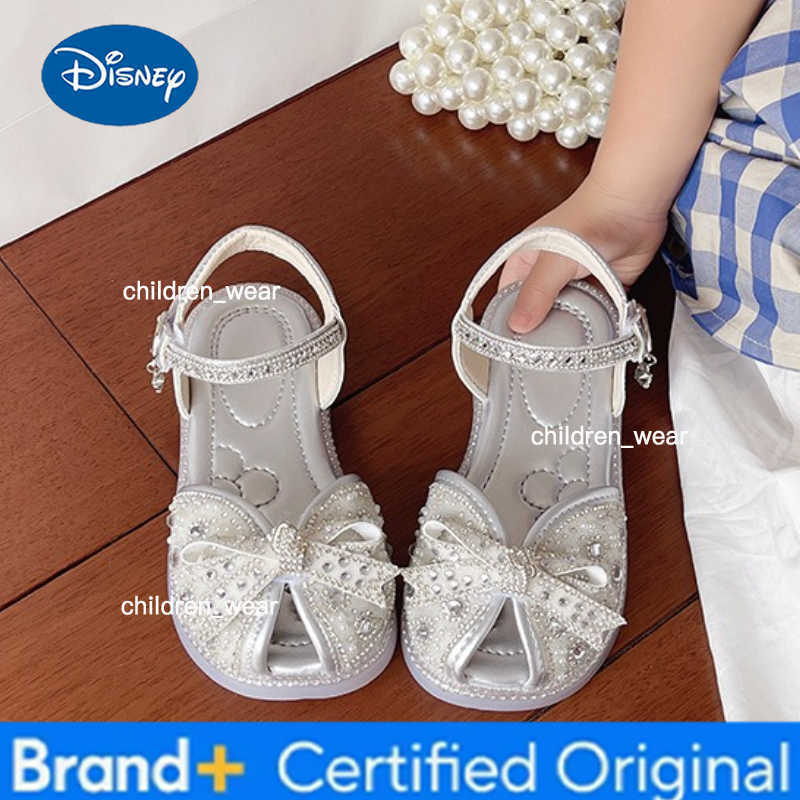Disney Sweet Little Girl Flat Sandals Summer Fashion Bowknot Children Causal Princess Sandals Wedding Party Kids Sequins Sandal Elegant H260303