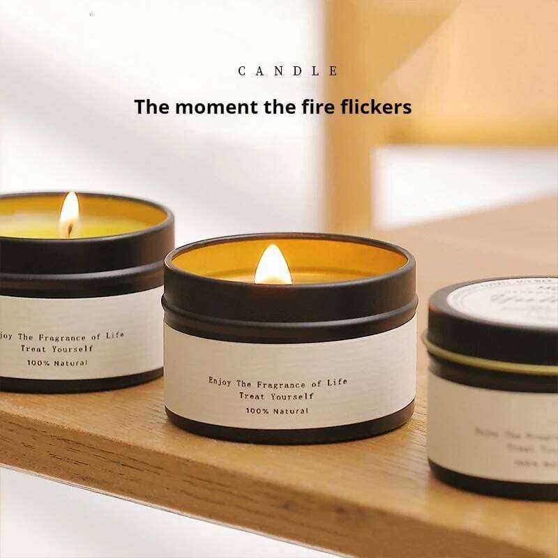 Black Tin Can Scented Aromatic Wooden Wick Candle Jars with Lid Classic Home Decorative Candles Citronella W260303