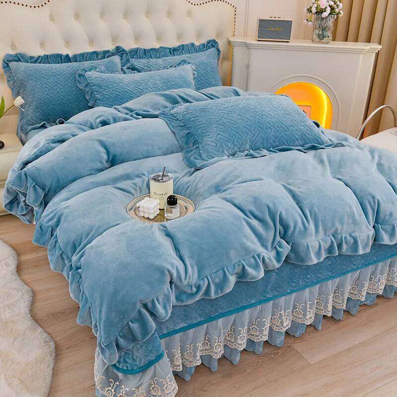 Customizable new milk fleece printed padded bed cover four-piece set W260302