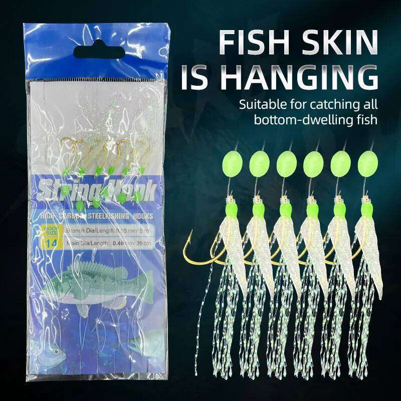6 Hooks Luminous Sabiki Rigs Saltwater Real Fish Skin String Hook Mackerel Feathers Lures Set Fishing Bait Z260228